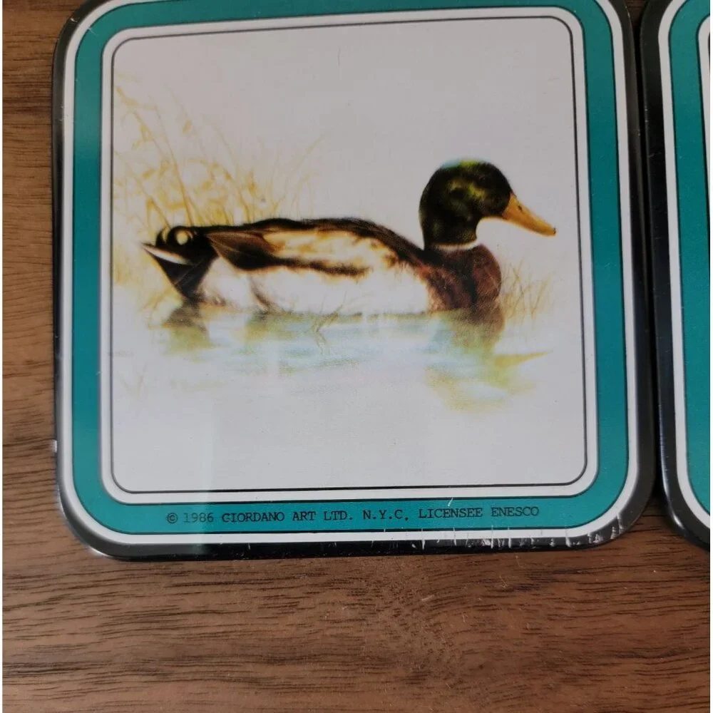 Vintage Set Of 6 Enesco Giordano Art 1986 Duck Design Square Coasters - Picture 6 of 7